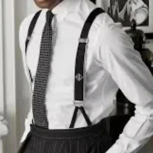 Suspenders 100% Silk Black Made in England Patent Leather with Gold Hardware - Picture 6 of 14